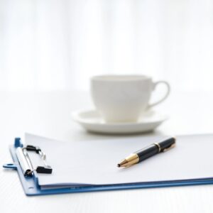 Closing Cost & Cash-to-Close Tracker mockup on homey desk with coffee and clipboard