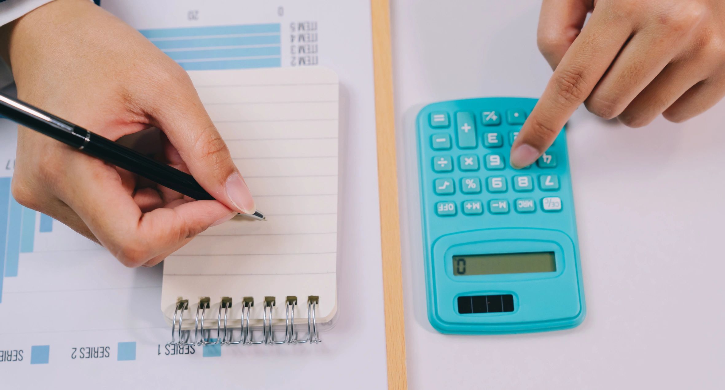 The Mortgage MD mortgage readiness calculation with hands using a calculator and notes
